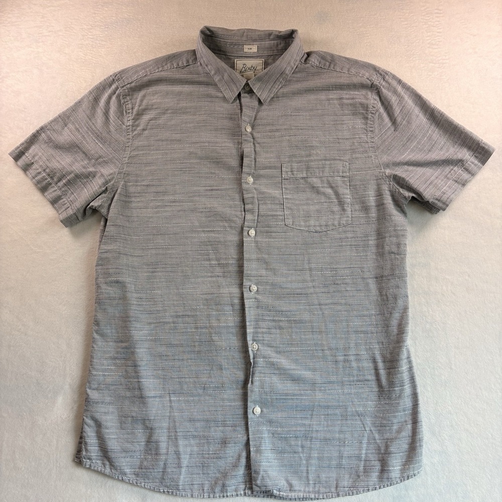 Bixby Nomad Worker Shirt Mens Short Sleeve Large Button Up Shirt Grey White Slim
